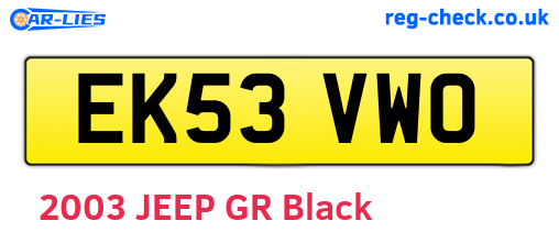 EK53VWO are the vehicle registration plates.