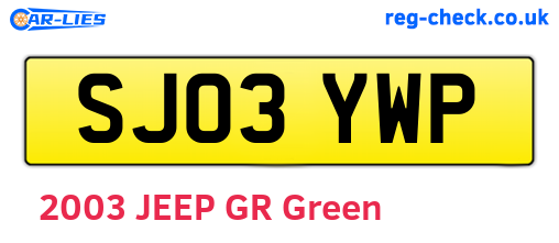 SJ03YWP are the vehicle registration plates.