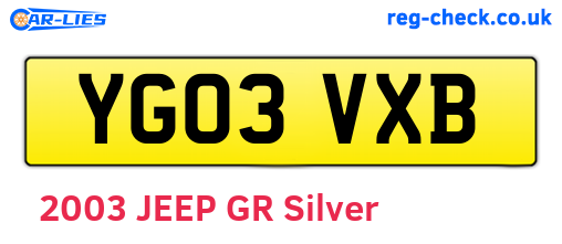 YG03VXB are the vehicle registration plates.