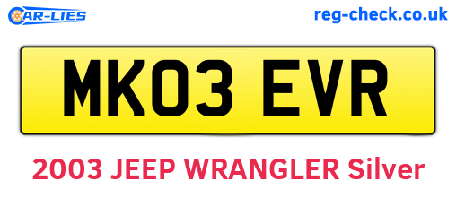 MK03EVR are the vehicle registration plates.