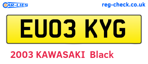EU03KYG are the vehicle registration plates.