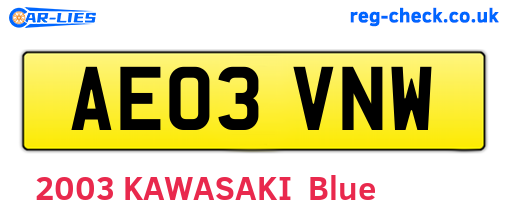 AE03VNW are the vehicle registration plates.
