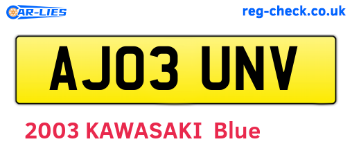 AJ03UNV are the vehicle registration plates.