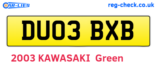 DU03BXB are the vehicle registration plates.