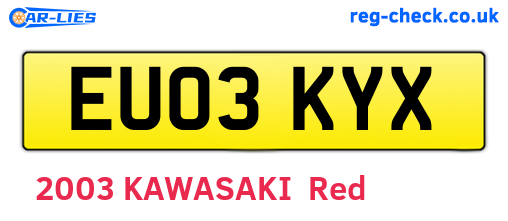 EU03KYX are the vehicle registration plates.