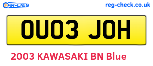 OU03JOH are the vehicle registration plates.