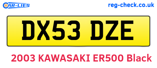 DX53DZE are the vehicle registration plates.