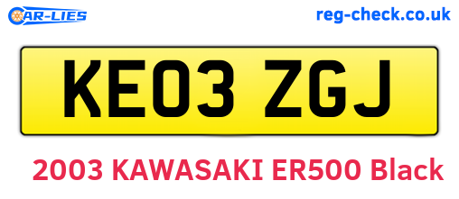 KE03ZGJ are the vehicle registration plates.