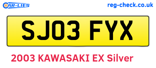 SJ03FYX are the vehicle registration plates.