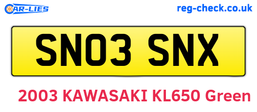 SN03SNX are the vehicle registration plates.