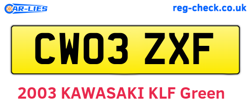 CW03ZXF are the vehicle registration plates.