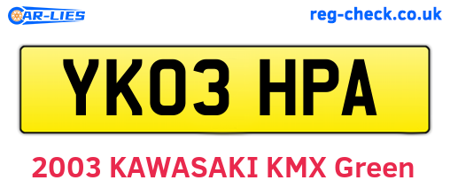 YK03HPA are the vehicle registration plates.