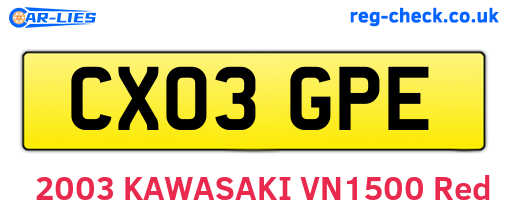 CX03GPE are the vehicle registration plates.