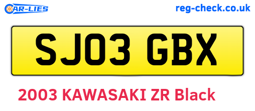 SJ03GBX are the vehicle registration plates.