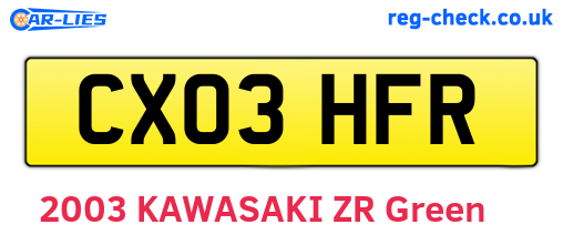 CX03HFR are the vehicle registration plates.