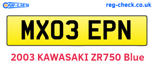MX03EPN are the vehicle registration plates.