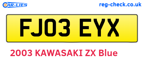 FJ03EYX are the vehicle registration plates.