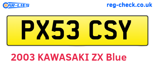 PX53CSY are the vehicle registration plates.