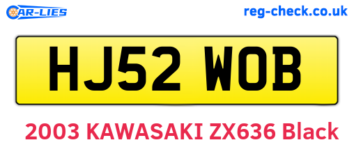 HJ52WOB are the vehicle registration plates.