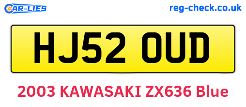 HJ52OUD are the vehicle registration plates.