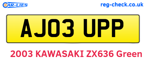 AJ03UPP are the vehicle registration plates.