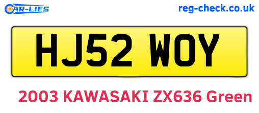HJ52WOY are the vehicle registration plates.