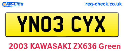 YN03CYX are the vehicle registration plates.