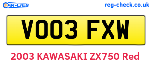 VO03FXW are the vehicle registration plates.