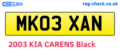 MK03XAN are the vehicle registration plates.