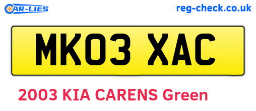 MK03XAC are the vehicle registration plates.