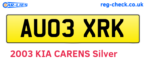 AU03XRK are the vehicle registration plates.