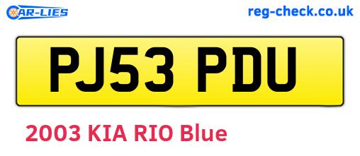 PJ53PDU are the vehicle registration plates.