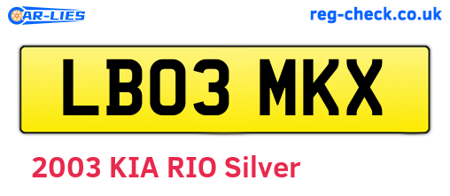 LB03MKX are the vehicle registration plates.