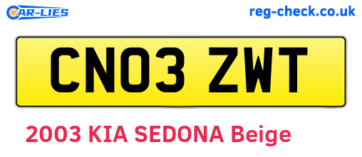 CN03ZWT are the vehicle registration plates.