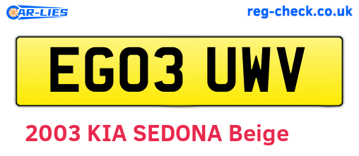 EG03UWV are the vehicle registration plates.