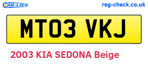 MT03VKJ are the vehicle registration plates.