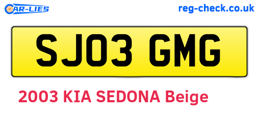SJ03GMG are the vehicle registration plates.