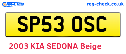 SP53OSC are the vehicle registration plates.