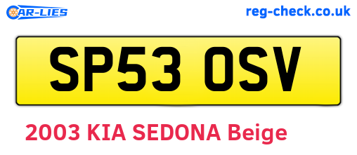 SP53OSV are the vehicle registration plates.