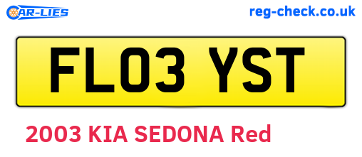FL03YST are the vehicle registration plates.