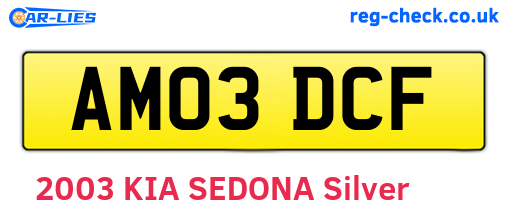AM03DCF are the vehicle registration plates.