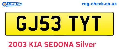 GJ53TYT are the vehicle registration plates.