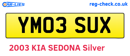 YM03SUX are the vehicle registration plates.