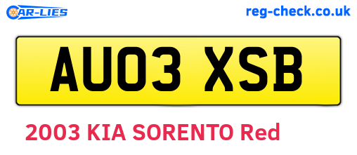 AU03XSB are the vehicle registration plates.