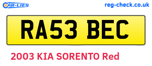 RA53BEC are the vehicle registration plates.