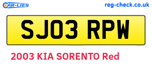 SJ03RPW are the vehicle registration plates.