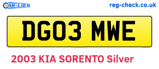 DG03MWE are the vehicle registration plates.
