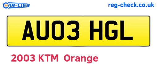 AU03HGL are the vehicle registration plates.