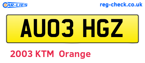AU03HGZ are the vehicle registration plates.