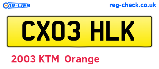 CX03HLK are the vehicle registration plates.